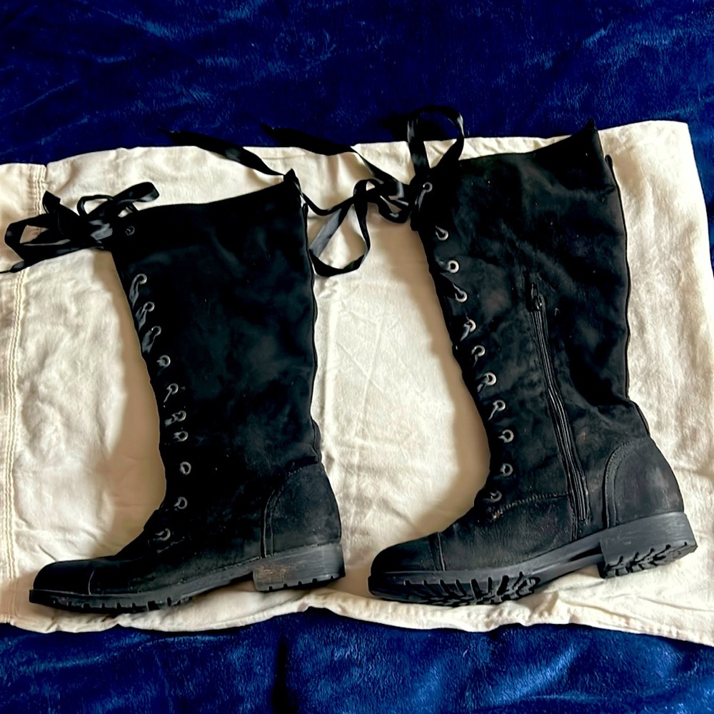 Black Suede Lace Up Boots